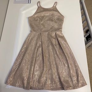 Soprano Nude & Gold Pleated Spaghetti Strap Dress